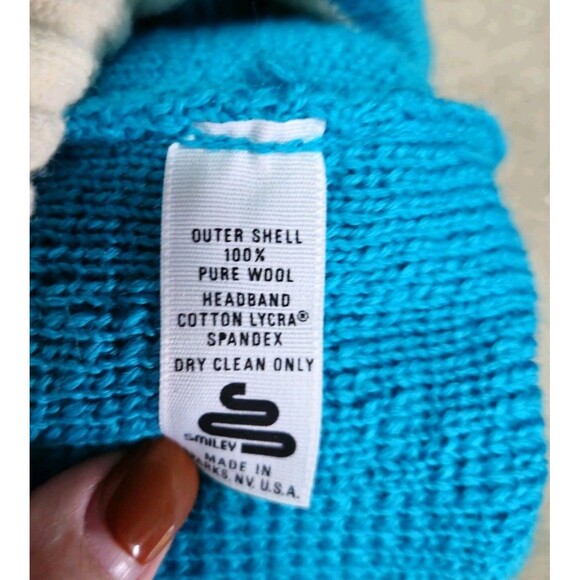 Vintage Smiley 100% Wool Beanie Ski Hat USA Knit Cap Blue on Blue Fair Isle - Picture 5 of 7